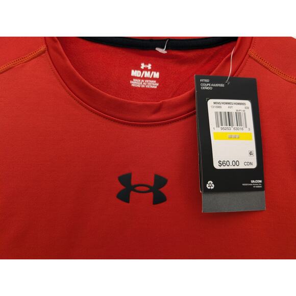 NWT Under Armour ColdGear Fitted Men's Crew in Radient Red size Medium - Picture 2 of 4
